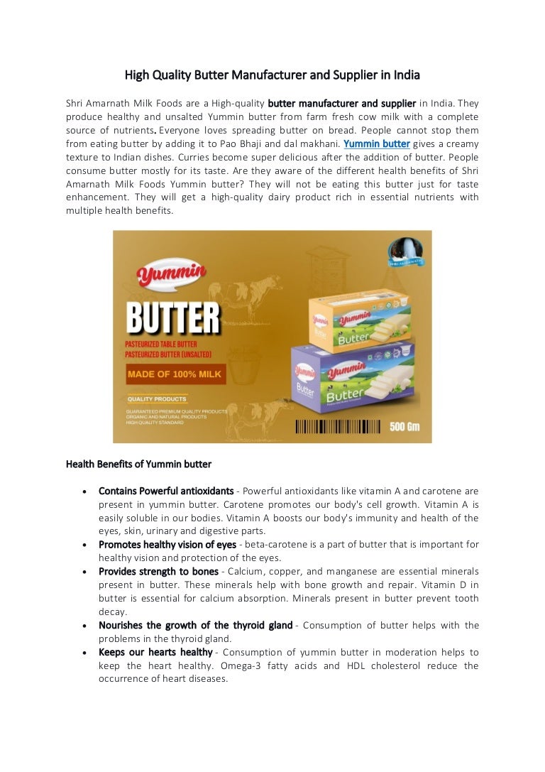 High quality butter manufacturer and supplier in India
