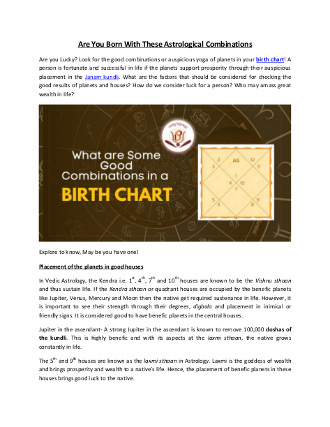 What are good combinations in birth chart | edocr