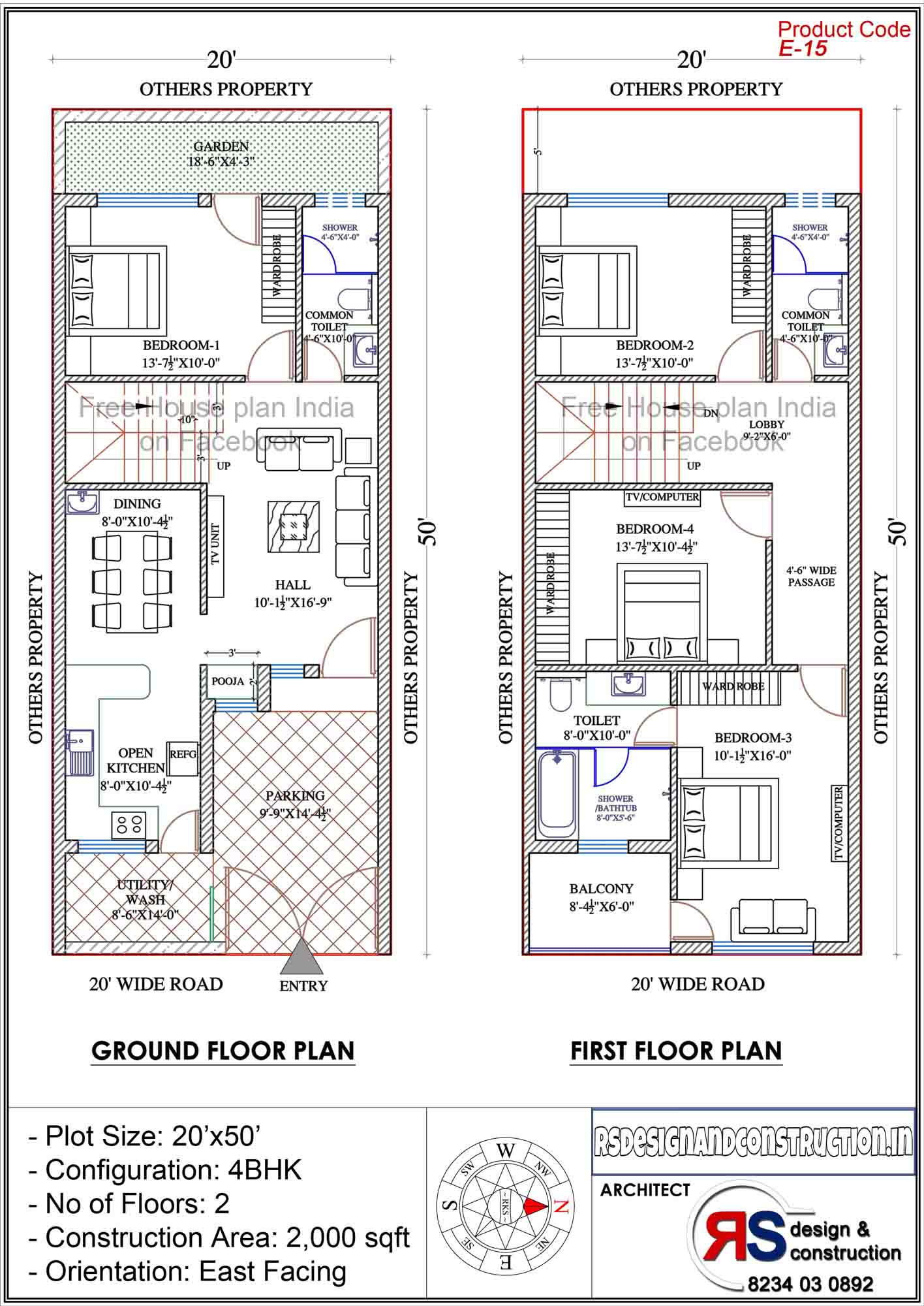 4bhk house plan with Plot size 20x50 East-facing | RSDC...